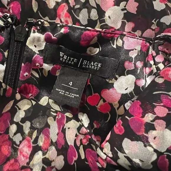 White House black market Fit Flare 4 Floral Black Feminine - Picture 8 of 10